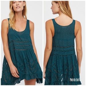 FP Voile and Lace Trapeze Slip in Vine Green Combo